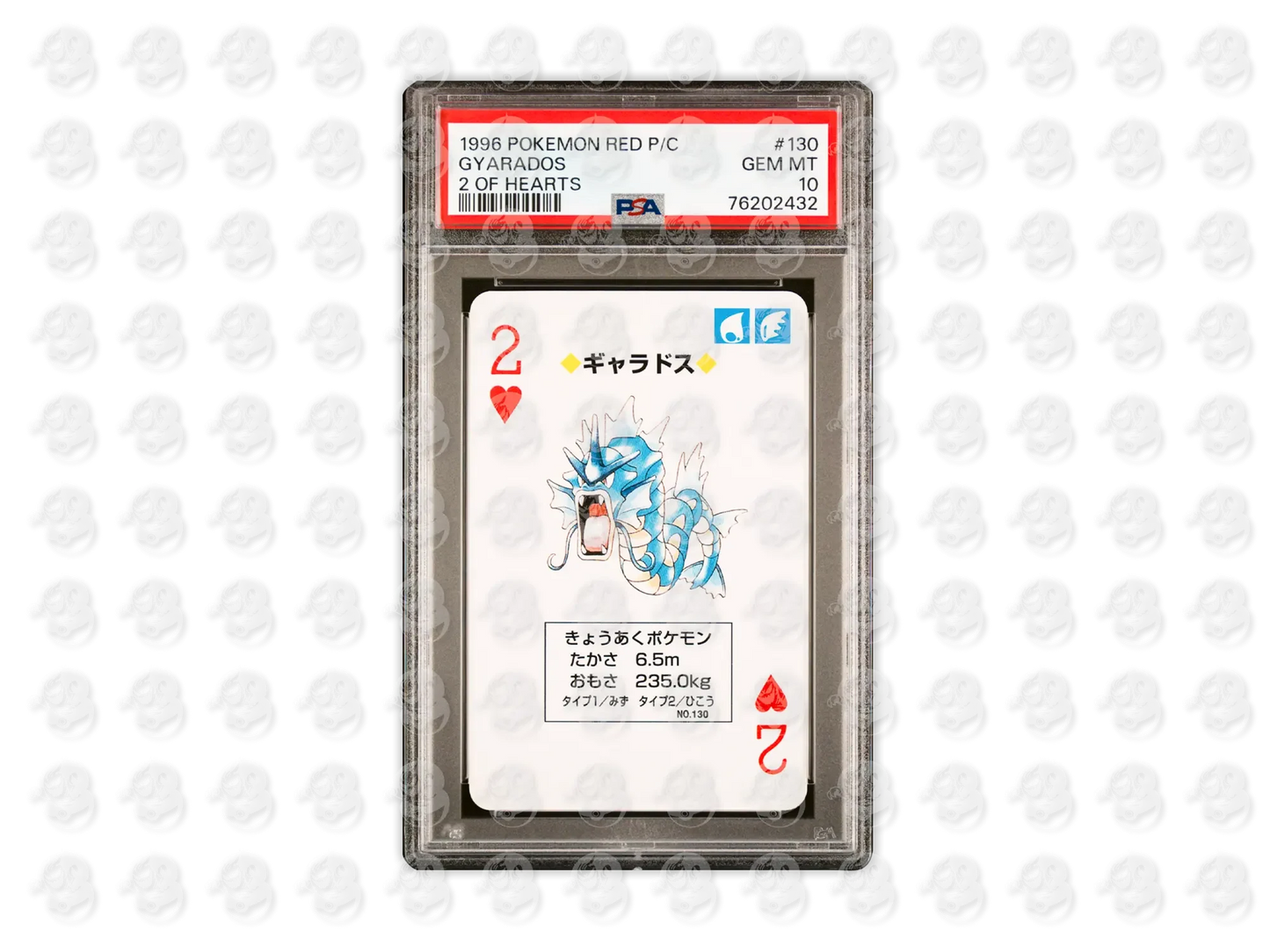 #130 GYARADOS - 2 OF HEARTS | PSA 10 | 1996 RED VERSION PLAYING CARDS
