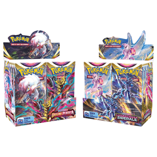 Coppia Display da 36 bustine Pokémon: Origine Perduta + Lucentezza Siderale