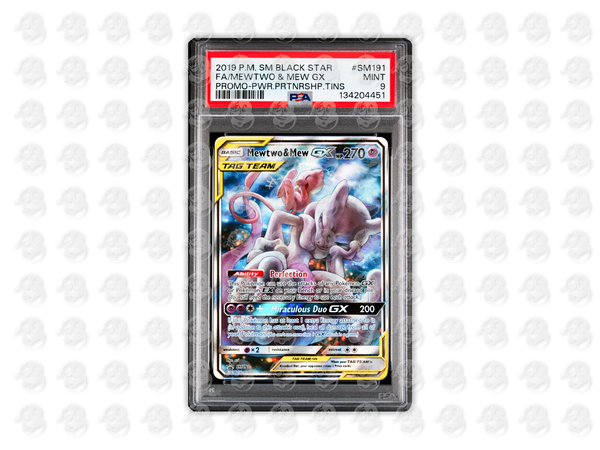 #SM191 FULL ART/MEWTWO & MEW GX - POWER PARTNERSHIP TINS | PSA 9 | 2019 SM BLACK STAR PROMO